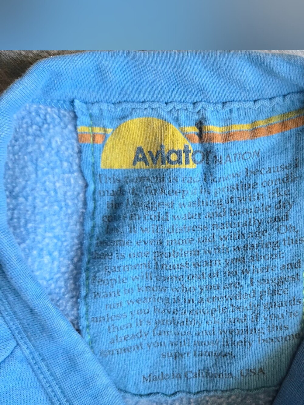 Aviator Nation 5 Stripe Crew Sweatshirt Blue Rainbow California Small - Picture 3 of 3